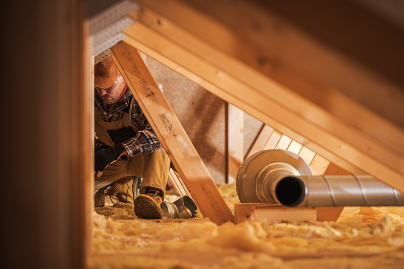 Insulation Air ventilation and insulation installer working in loft space